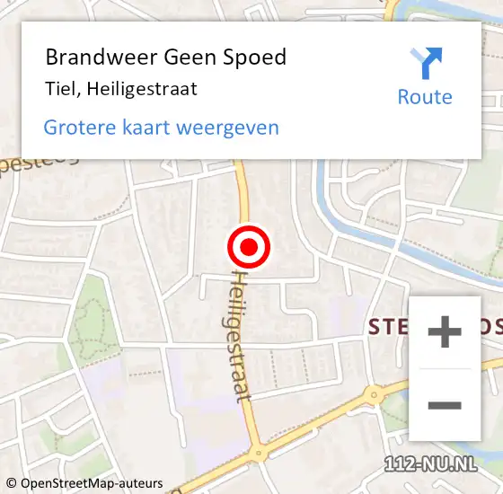 Locatie op kaart van de 112 melding: Brandweer Geen Spoed Naar Tiel, Heiligestraat op 17 april 2022 09:24