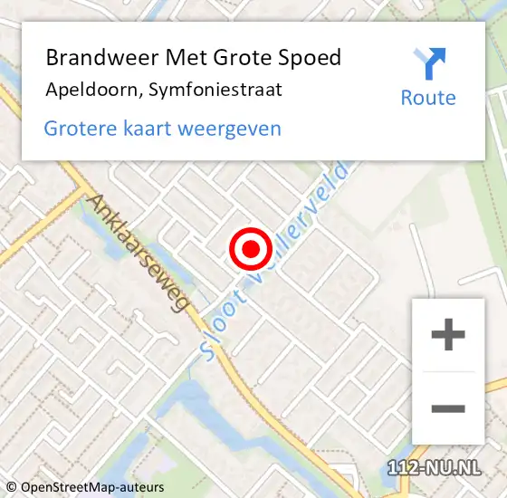 Locatie op kaart van de 112 melding: Brandweer Met Grote Spoed Naar Apeldoorn, Symfoniestraat op 17 april 2022 09:24