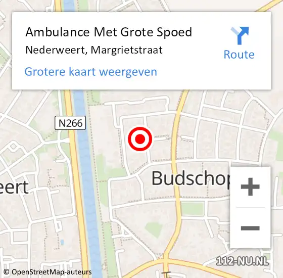 Locatie op kaart van de 112 melding: Ambulance Met Grote Spoed Naar Nederweert, Margrietstraat op 17 april 2022 09:25