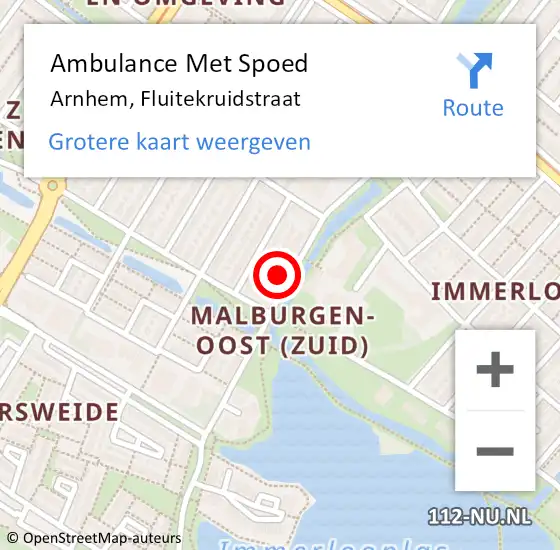 Locatie op kaart van de 112 melding: Ambulance Met Spoed Naar Arnhem, Fluitekruidstraat op 17 april 2022 09:34