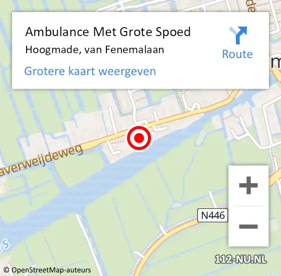 Locatie op kaart van de 112 melding: Ambulance Met Grote Spoed Naar Hoogmade, van Fenemalaan op 17 april 2022 09:37