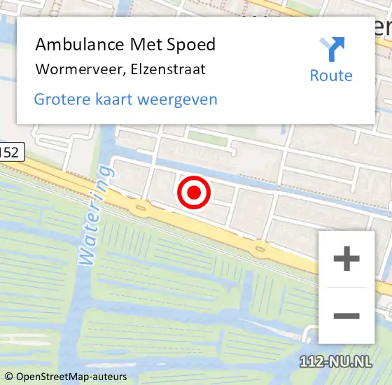 Locatie op kaart van de 112 melding: Ambulance Met Spoed Naar Wormerveer, Elzenstraat op 17 april 2022 09:44