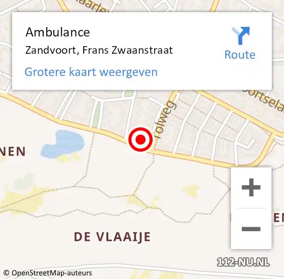 Locatie op kaart van de 112 melding: Ambulance Zandvoort, Frans Zwaanstraat op 17 april 2022 10:00