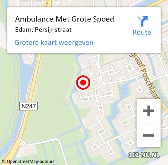 Locatie op kaart van de 112 melding: Ambulance Met Grote Spoed Naar Edam, Persijnstraat op 17 april 2022 10:42