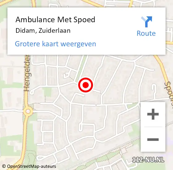 Locatie op kaart van de 112 melding: Ambulance Met Spoed Naar Didam, Zuiderlaan op 17 april 2022 11:04