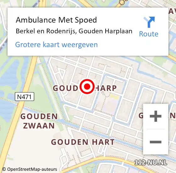 Locatie op kaart van de 112 melding: Ambulance Met Spoed Naar Berkel en Rodenrijs, Gouden Harplaan op 17 april 2022 11:29