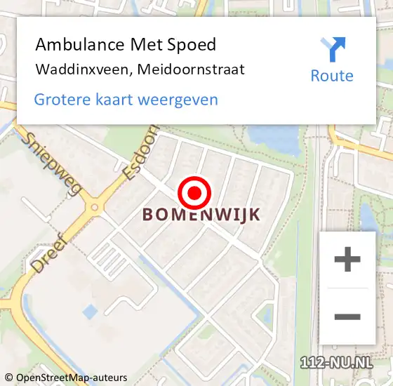 Locatie op kaart van de 112 melding: Ambulance Met Spoed Naar Waddinxveen, Meidoornstraat op 17 april 2022 11:43