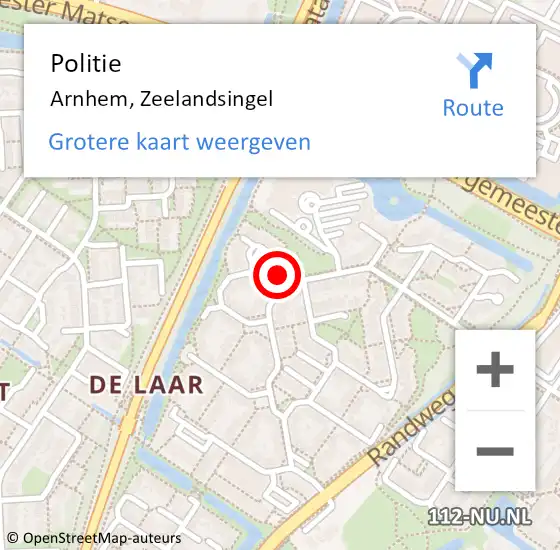 Locatie op kaart van de 112 melding: Politie Arnhem, Zeelandsingel op 17 april 2022 11:43