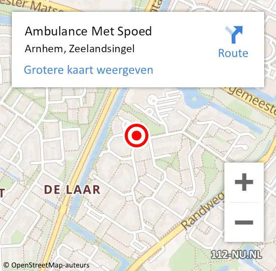 Locatie op kaart van de 112 melding: Ambulance Met Spoed Naar Arnhem, Zeelandsingel op 17 april 2022 11:45