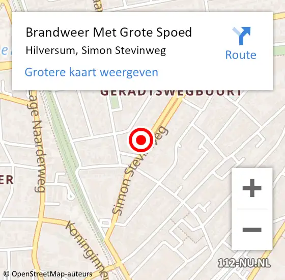 Locatie op kaart van de 112 melding: Brandweer Met Grote Spoed Naar Hilversum, Simon Stevinweg op 17 april 2022 12:05