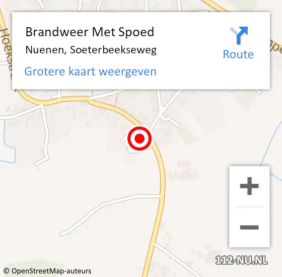 Locatie op kaart van de 112 melding: Brandweer Met Spoed Naar Nuenen, Soeterbeekseweg op 17 april 2022 12:12