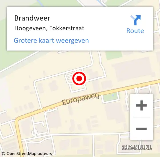 Locatie op kaart van de 112 melding: Brandweer Hoogeveen, Fokkerstraat op 17 april 2022 12:35
