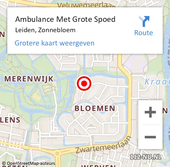 Locatie op kaart van de 112 melding: Ambulance Met Grote Spoed Naar Leiden, Zonnebloem op 17 april 2022 12:46