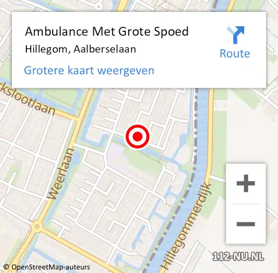 Locatie op kaart van de 112 melding: Ambulance Met Grote Spoed Naar Hillegom, Aalberselaan op 17 april 2022 12:53