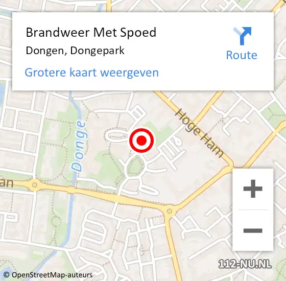 Locatie op kaart van de 112 melding: Brandweer Met Spoed Naar Dongen, Dongepark op 17 april 2022 13:05