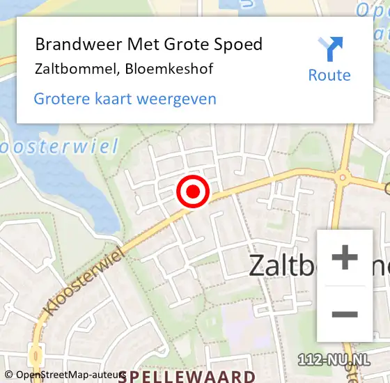 Locatie op kaart van de 112 melding: Brandweer Met Grote Spoed Naar Zaltbommel, Bloemkeshof op 17 april 2022 13:28