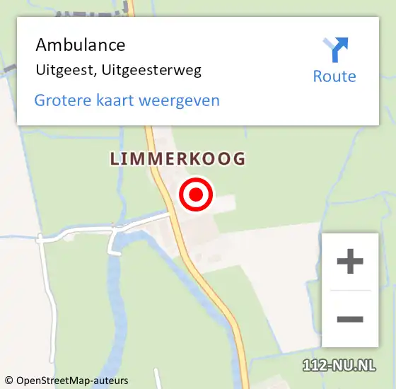 Locatie op kaart van de 112 melding: Ambulance Uitgeest, Uitgeesterweg op 17 april 2022 13:31