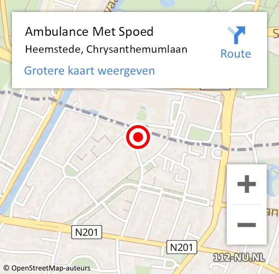 Locatie op kaart van de 112 melding: Ambulance Met Spoed Naar Heemstede, Chrysanthemumlaan op 17 april 2022 13:46