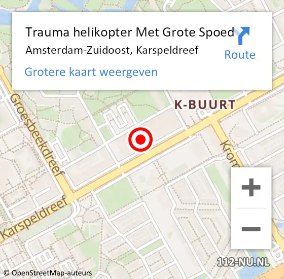 Locatie op kaart van de 112 melding: Trauma helikopter Met Grote Spoed Naar Amsterdam-Zuidoost, Karspeldreef op 17 april 2022 13:56