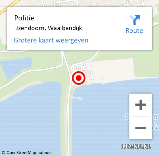 Locatie op kaart van de 112 melding: Politie IJzendoorn, Waalbandijk op 17 april 2022 14:18