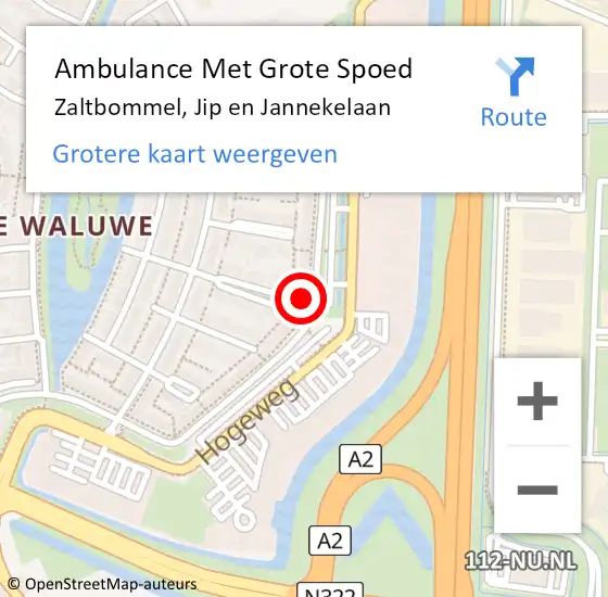 Locatie op kaart van de 112 melding: Ambulance Met Grote Spoed Naar Zaltbommel, Jip en Jannekelaan op 17 april 2022 14:19