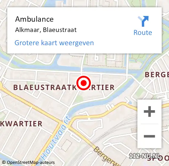 Locatie op kaart van de 112 melding: Ambulance Alkmaar, Blaeustraat op 17 april 2022 14:39