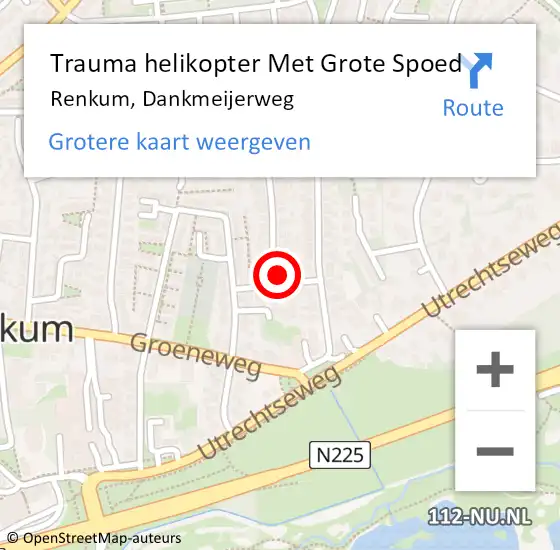 Locatie op kaart van de 112 melding: Trauma helikopter Met Grote Spoed Naar Renkum, Dankmeijerweg op 17 april 2022 14:43