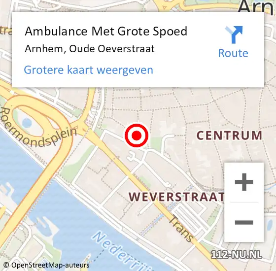 Locatie op kaart van de 112 melding: Ambulance Met Grote Spoed Naar Arnhem, Oude Oeverstraat op 17 april 2022 14:49