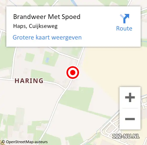 Locatie op kaart van de 112 melding: Brandweer Met Spoed Naar Haps, Cuijkseweg op 17 april 2022 14:52