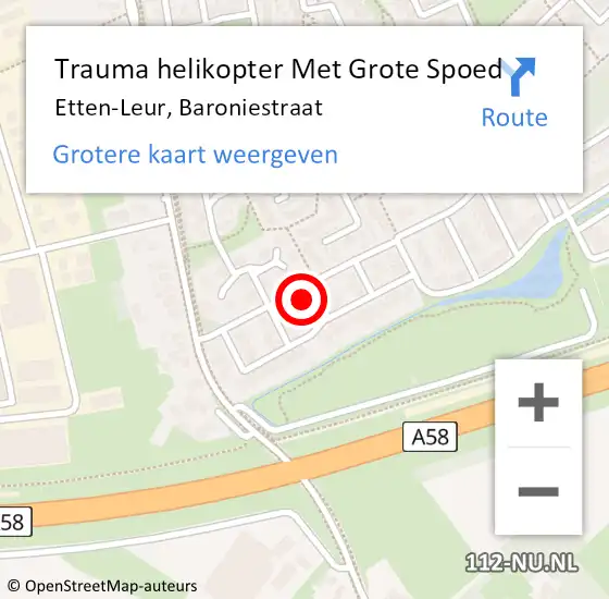 Locatie op kaart van de 112 melding: Trauma helikopter Met Grote Spoed Naar Etten-Leur, Baroniestraat op 17 april 2022 14:53