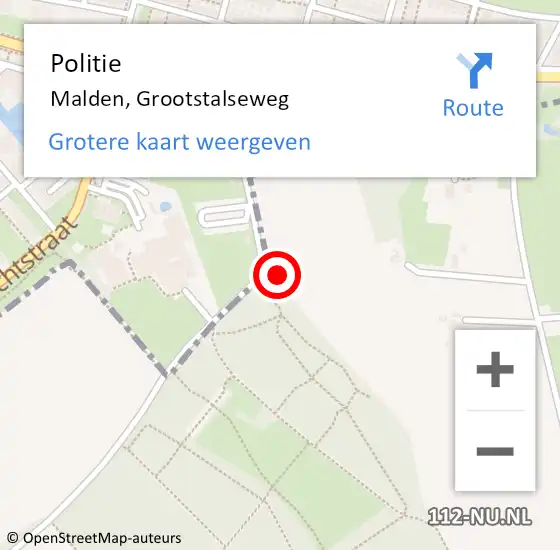 Locatie op kaart van de 112 melding: Politie Malden, Grootstalseweg op 17 april 2022 15:02