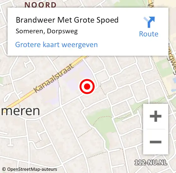 Locatie op kaart van de 112 melding: Brandweer Met Grote Spoed Naar Someren, Dorpsweg op 17 april 2022 15:12