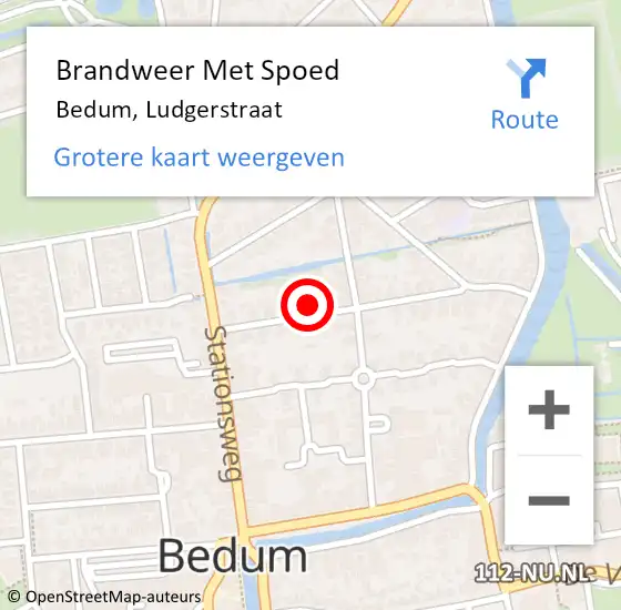 Locatie op kaart van de 112 melding: Brandweer Met Spoed Naar Bedum, Ludgerstraat op 17 april 2022 15:13