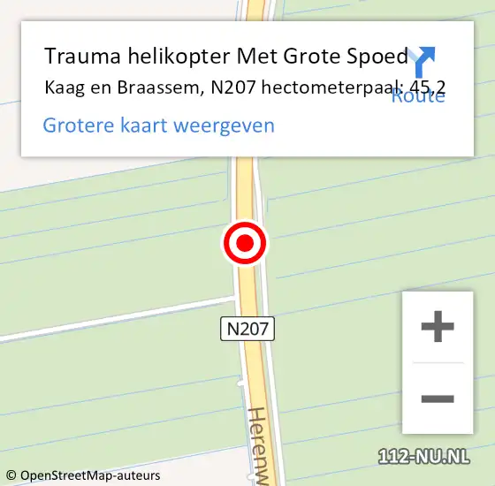 Locatie op kaart van de 112 melding: Trauma helikopter Met Grote Spoed Naar Kaag en Braassem, N207 hectometerpaal: 45,2 op 17 april 2022 15:24