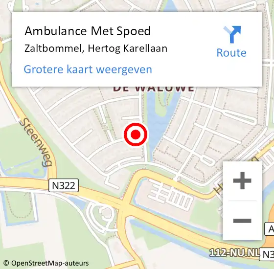 Locatie op kaart van de 112 melding: Ambulance Met Spoed Naar Zaltbommel, Hertog Karellaan op 17 april 2022 15:32