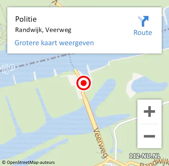 Locatie op kaart van de 112 melding: Politie Randwijk, Veerweg op 17 april 2022 15:34