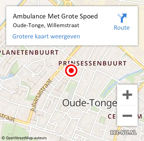 Locatie op kaart van de 112 melding: Ambulance Met Grote Spoed Naar Oude-Tonge, Willemstraat op 17 april 2022 15:35