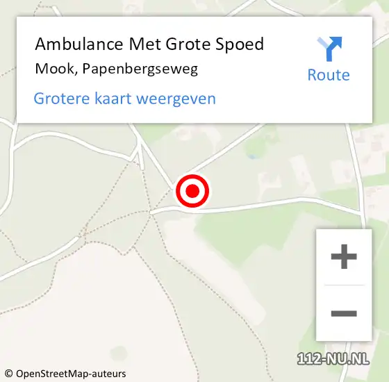 Locatie op kaart van de 112 melding: Ambulance Met Grote Spoed Naar Mook, Papenbergseweg op 17 april 2022 15:39