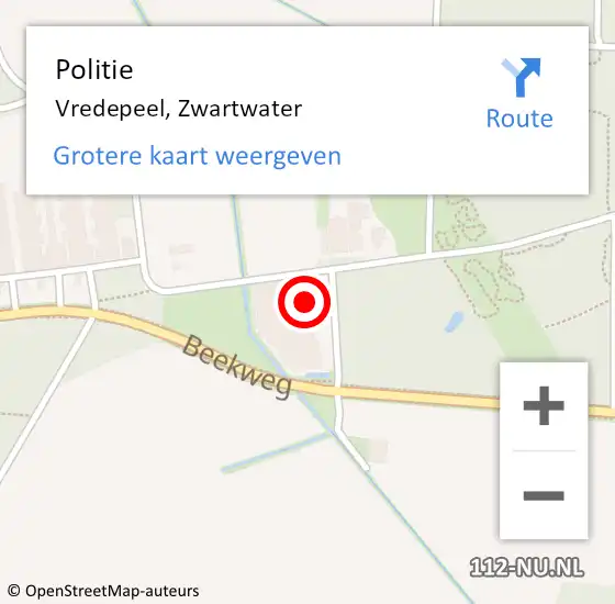 Locatie op kaart van de 112 melding: Politie Vredepeel, Zwartwater op 17 april 2022 15:41