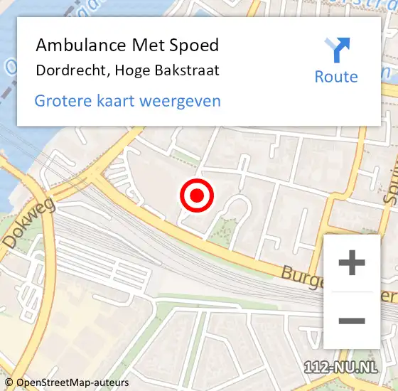 Locatie op kaart van de 112 melding: Ambulance Met Spoed Naar Dordrecht, Hoge Bakstraat op 17 april 2022 15:53