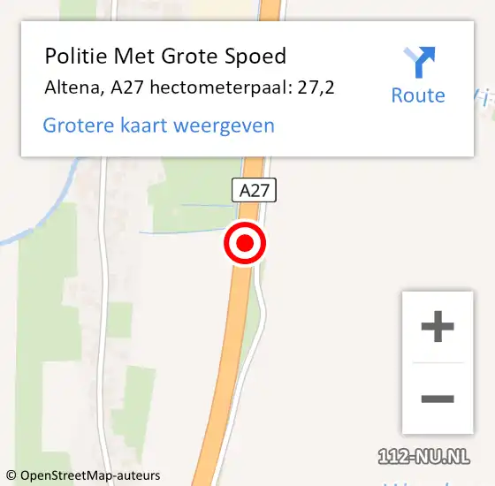 Locatie op kaart van de 112 melding: Politie Met Grote Spoed Naar Altena, A27 hectometerpaal: 27,2 op 17 april 2022 15:54