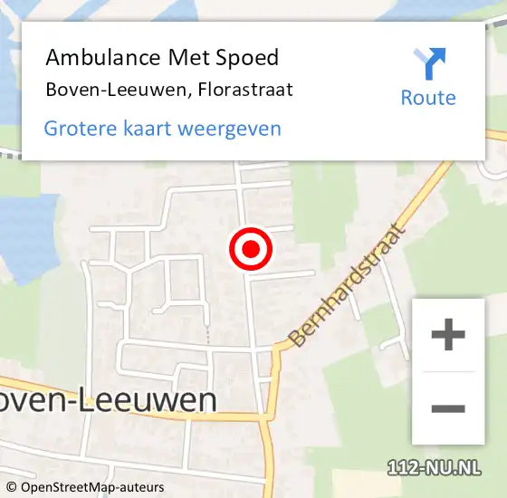 Locatie op kaart van de 112 melding: Ambulance Met Spoed Naar Boven-Leeuwen, Florastraat op 17 april 2022 16:16