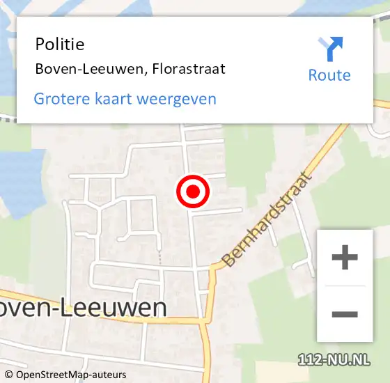 Locatie op kaart van de 112 melding: Politie Boven-Leeuwen, Florastraat op 17 april 2022 16:16