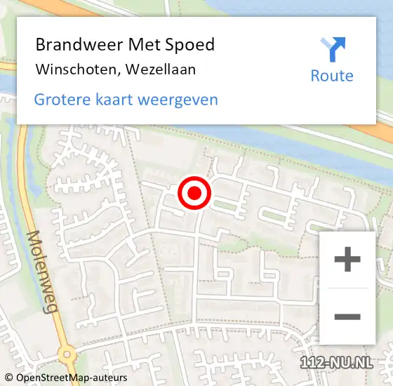 Locatie op kaart van de 112 melding: Brandweer Met Spoed Naar Winschoten, Wezellaan op 17 april 2022 16:17