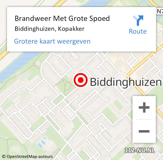 Locatie op kaart van de 112 melding: Brandweer Met Grote Spoed Naar Biddinghuizen, Kopakker op 17 april 2022 16:18