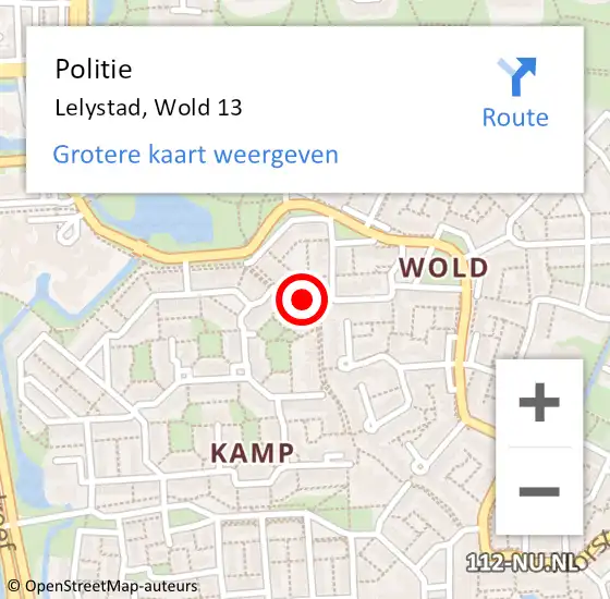 Locatie op kaart van de 112 melding: Politie Lelystad, Wold 13 op 17 april 2022 16:33