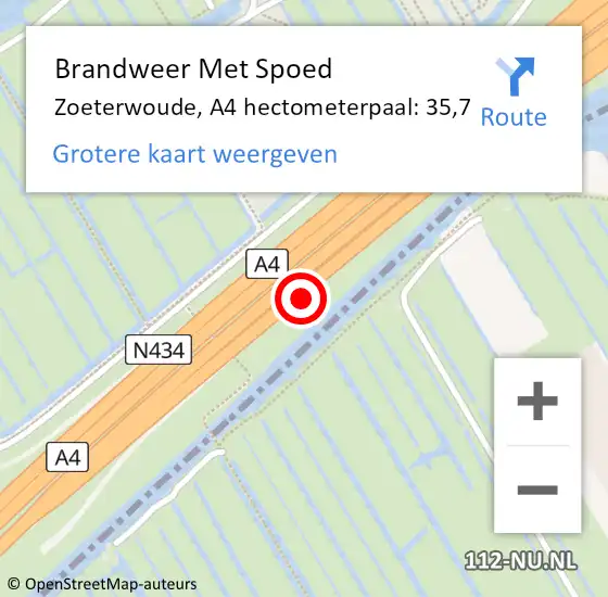 Locatie op kaart van de 112 melding: Brandweer Met Spoed Naar Zoeterwoude, A4 hectometerpaal: 35,7 op 17 april 2022 16:51