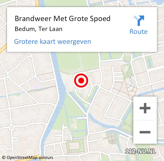 Locatie op kaart van de 112 melding: Brandweer Met Grote Spoed Naar Bedum, Ter Laan op 17 april 2022 17:10