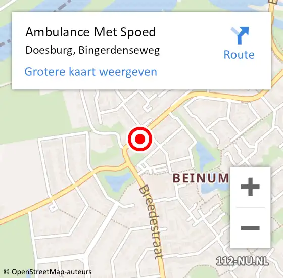 Locatie op kaart van de 112 melding: Ambulance Met Spoed Naar Doesburg, Bingerdenseweg op 17 april 2022 17:14