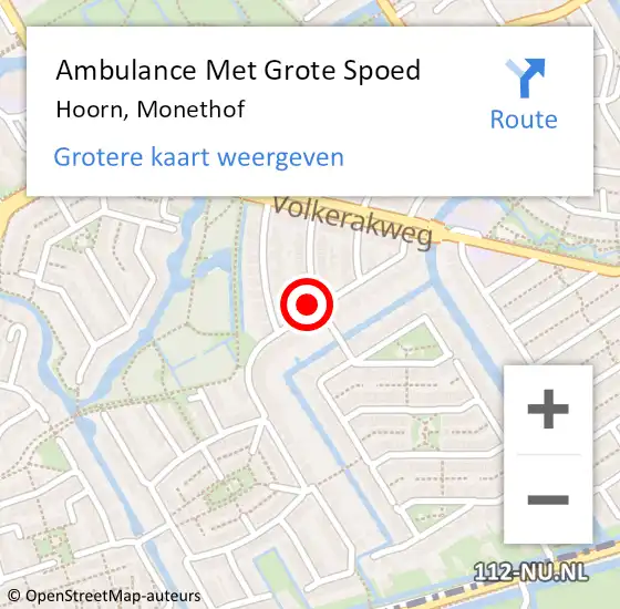 Locatie op kaart van de 112 melding: Ambulance Met Grote Spoed Naar Hoorn, Monethof op 17 april 2022 17:15